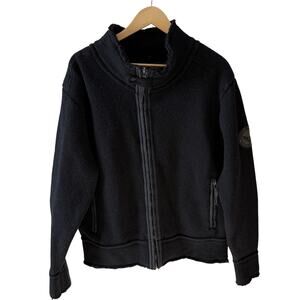 Schott NYC Military Sweater Jacket, Black, Wool, Zippers, EUC, Size XL